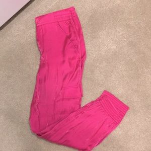 Anthropologie pink satin joggers. Size Small